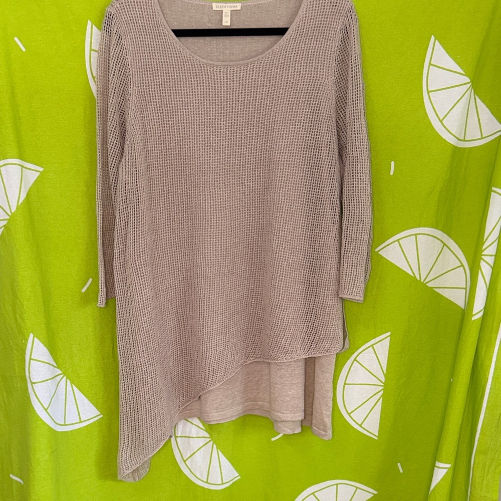 EILEEN FISHER Mauve Knit Scoop Neck Top Large
